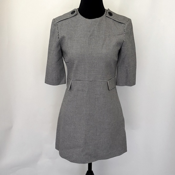 Zara Women Houndstooth‎ Short Midi Shift 3/4 Sleeve Dress, Black/White, Size XS - Picture 3 of 11